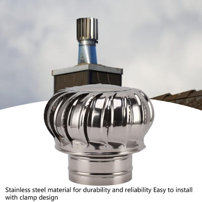 Chimney Rotating Ventilator Cap Stainless Steel Anti Downdraught Chimney Cap With Clamp Thickened 150 Type