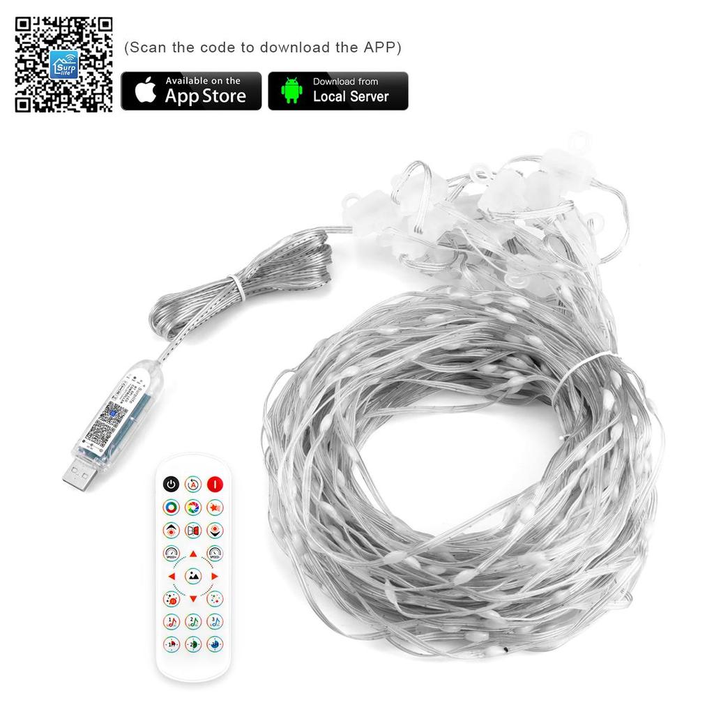 Programmable Smart Bluetooth LED Window Curtain String Light RGBIC Dream Color Fairy Lights For Christmas Wedding Bedroom Decor