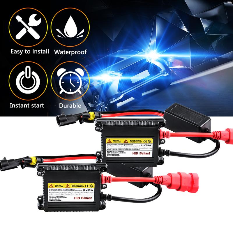 2Pcs Slim HID Ballast 55W Direct Direct Current 12V HID Xenon Ballast Replacement For H1 H3 H7 H8 H11 9005 9006 Xenon Bulbs