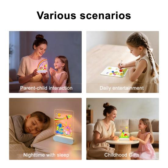 Kids LED Note Board Glow-in-the-Dark Doodle Board with Colorful Lights Reusable Writing Tablet Night Light for Home Decor