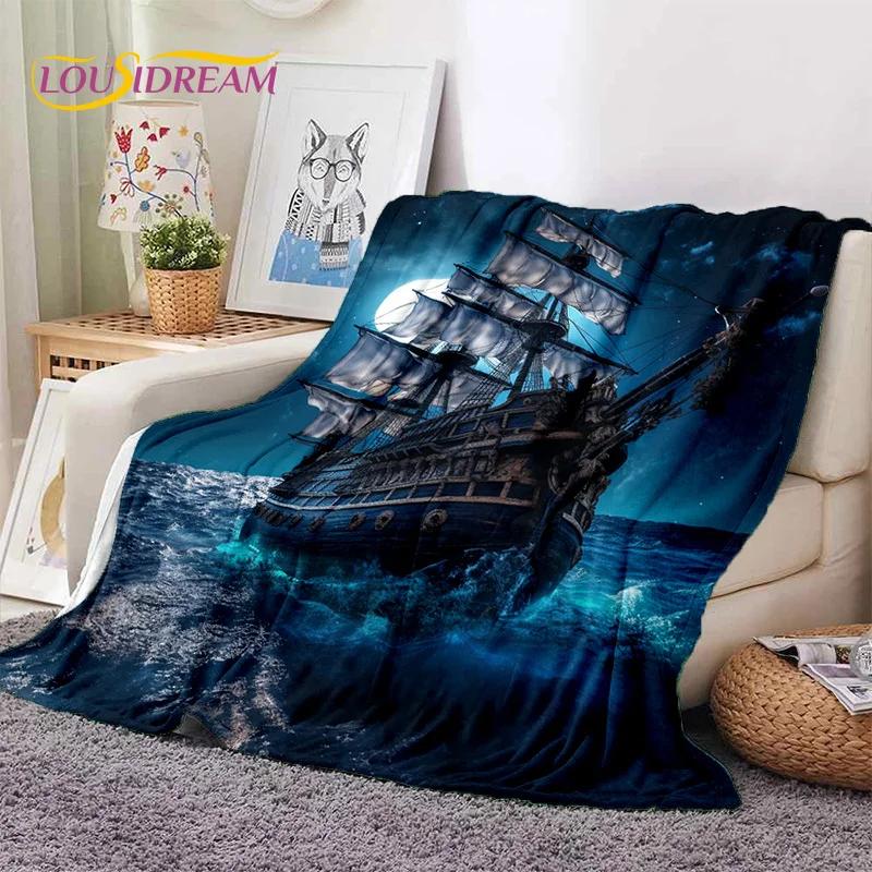 Ancient Pirate Ship Boat,Barque,Sailboa Soft Flannel Blanket,Throw Blanket Comfortable Blanket for Picnic Beds Sofa Home Bedroom