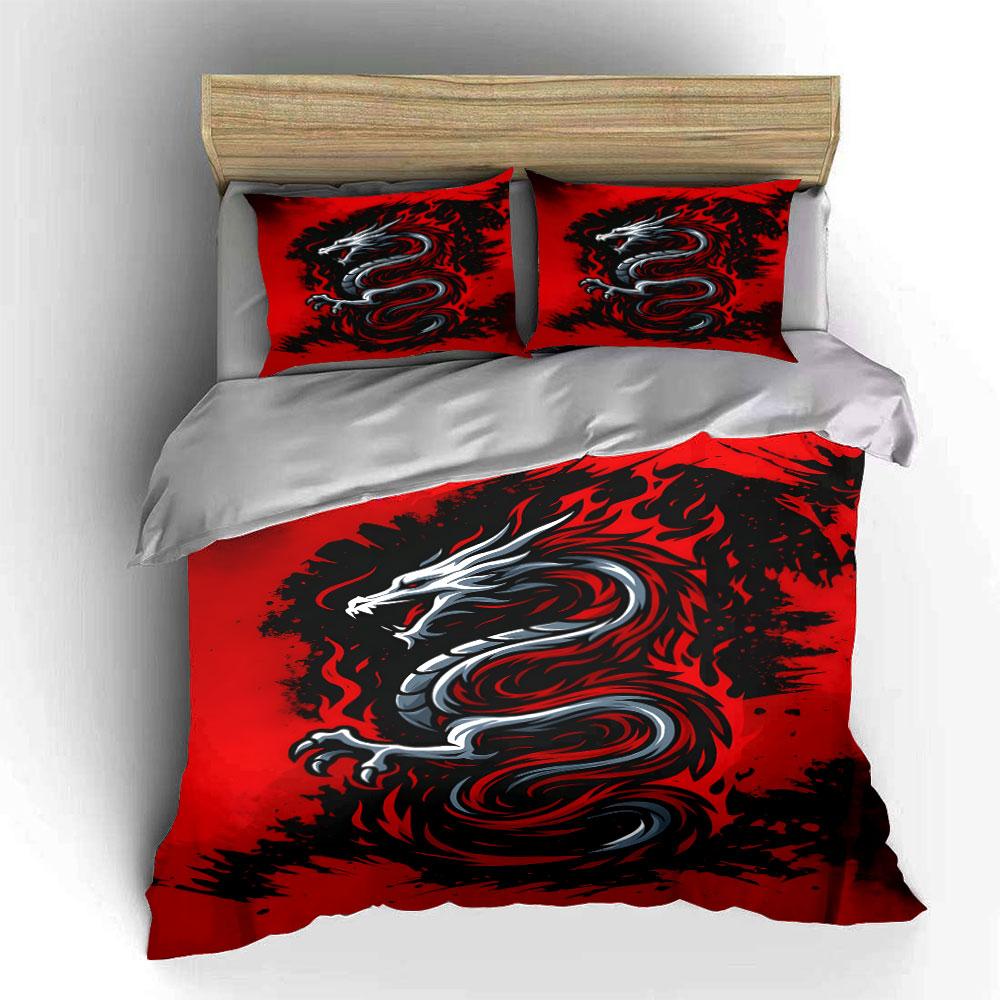 Silver Dragon, Red Flames. Bedding Sets Duvet Cover Sets Duvet Covers Pillowcases(1 * Duvet Cover 2 * Pillowcases Without Duvet Insert)