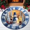 Washable Round Carpet Christmas Rug, 39" Imitation Cashmere Santa Snowflake Pattern, Pattern Rug Holiday Area for Home Living Room Bedroom Decor Stain