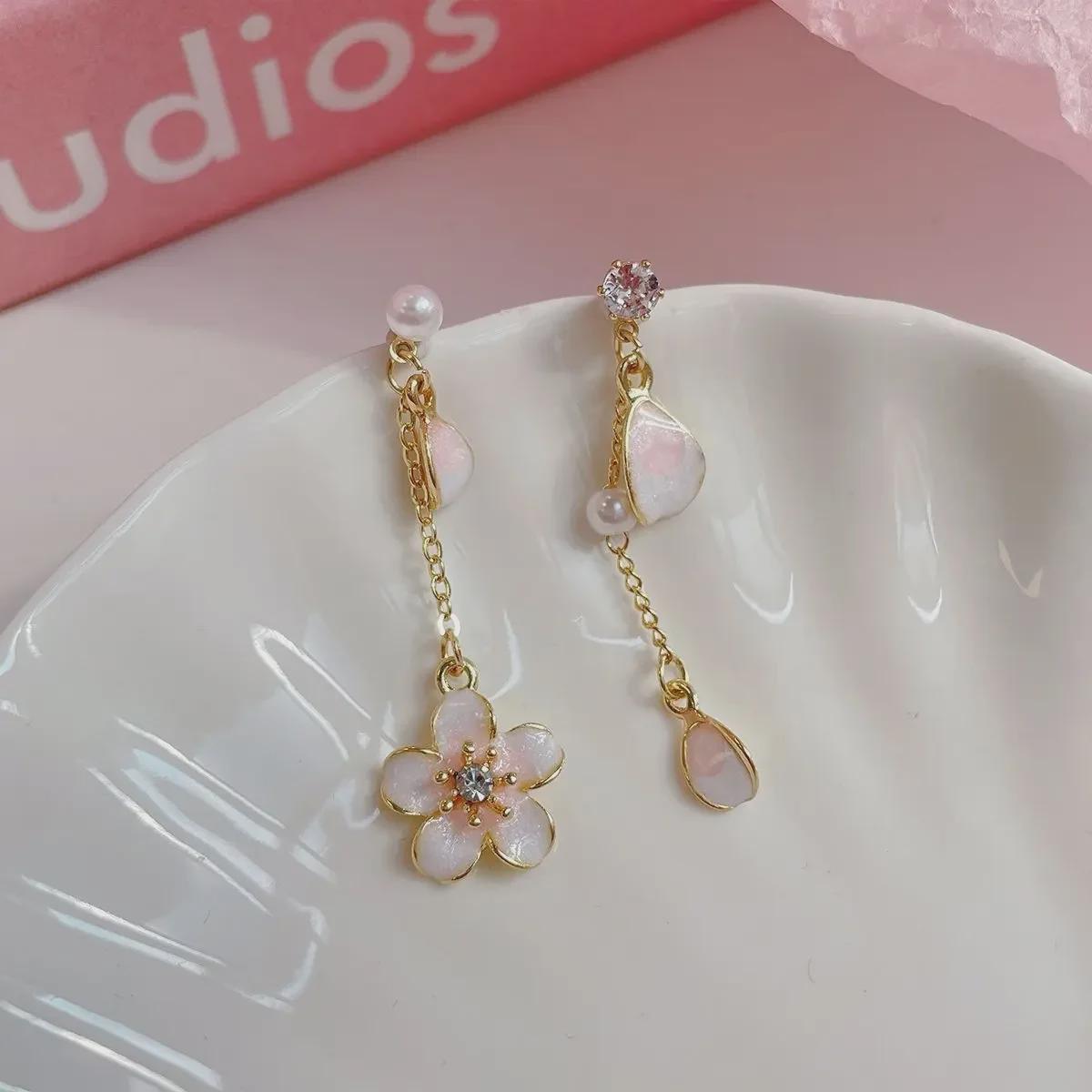 

Серьги с цветущей вишней: Серебряная игла, девичий дизайн, роскошный 3D-свет, розовый цветок.