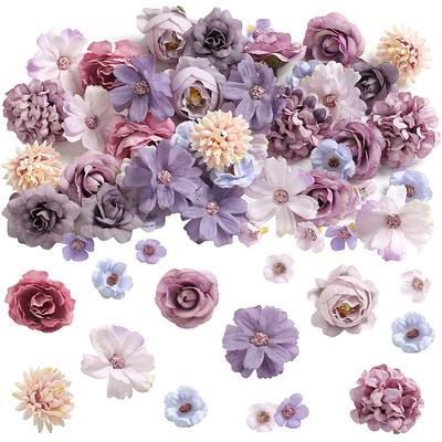 45Pcs Rose Artificial Flowers Heads 2.5-5cm Silk Fake Flowers for Home Room Decor Wedding Decoration Craft Wreath Accessories
