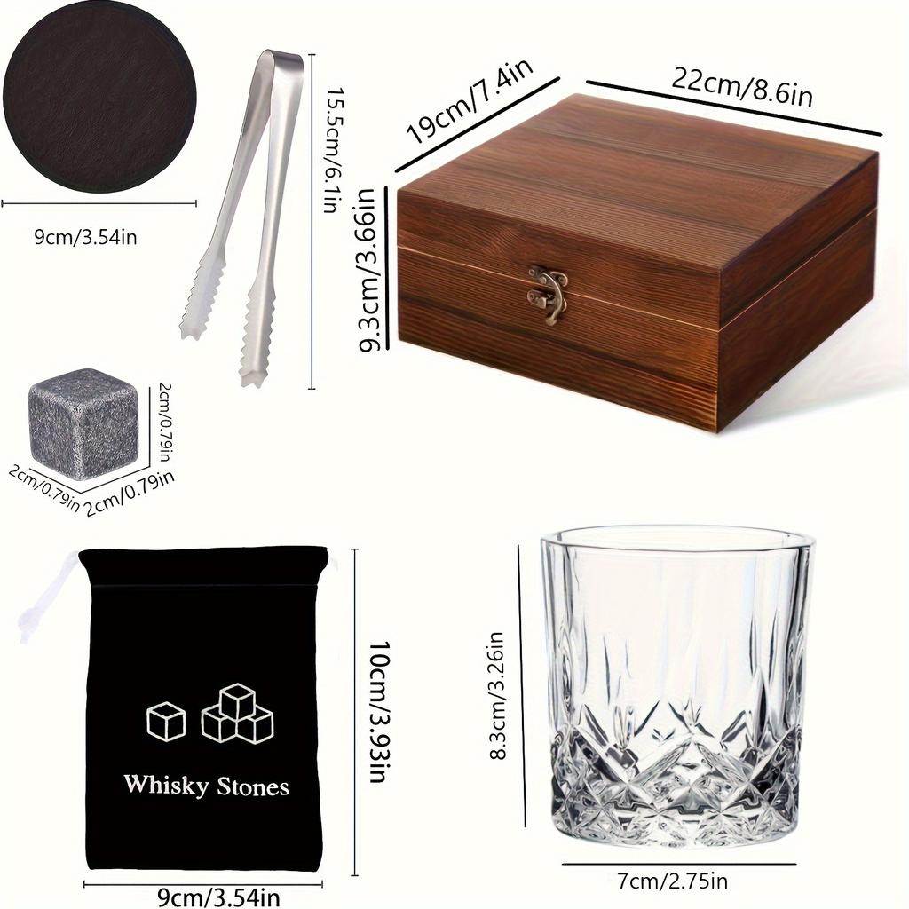 1ks Sada vína Sklenice na whisky Sada 2 sklenic na whisky 8 žulových kamenů Chladivé kameny s dřevěnou úložnou krabicí Barové potřeby Párty Sklenice na víno Víno Pohár G