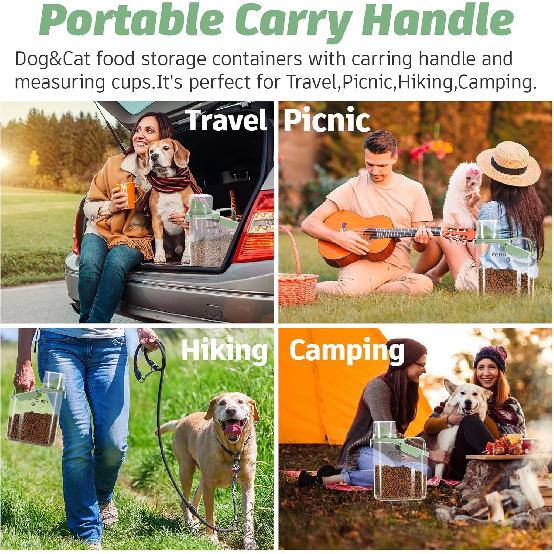 Dog Food Container Small, Pet Food Container with Airtight Pour Spout, Cat Food Storage Container with Measuring Cups, Portable Small Dog Food