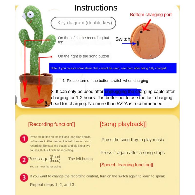 Dancing Cactus Toy Repeat Singing Talking Dancing Rocking Plushie Stuffed Animal Kids Education Toy