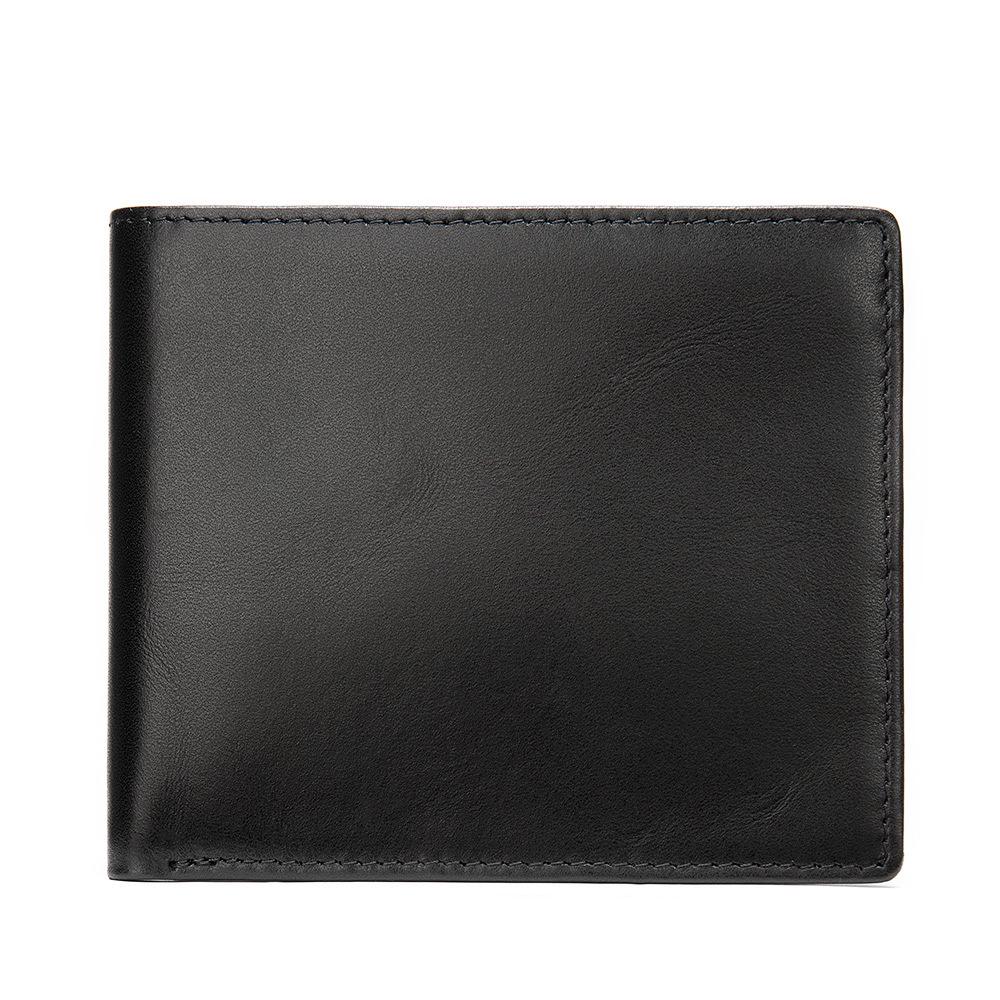 Men's Genuine Leather Short Wallet - Anti-Magnetic RFID Card Holder, Retro Black Coin Purse