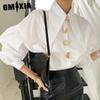 Spring Elegant Style, Unique Pointed Collar, Single-breasted Button, Loose Lantern Sleeve Shirt for Women