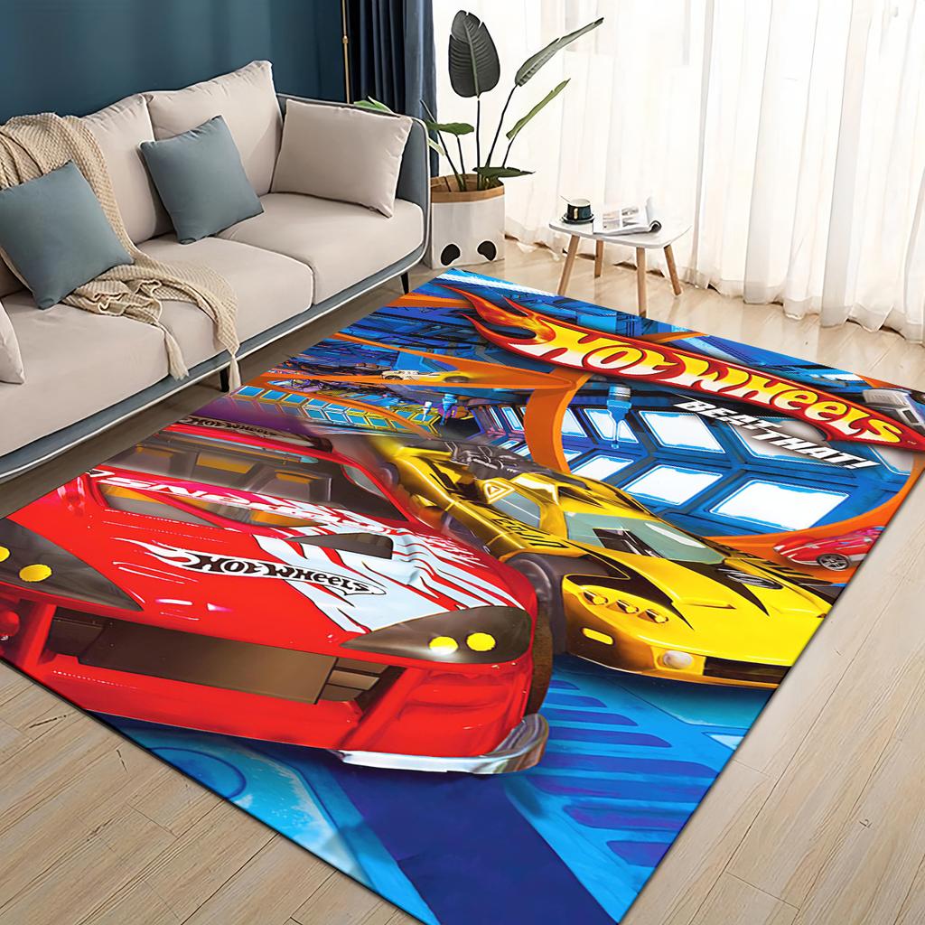 3D Hot W-Wheels Monster Závodní Auto Plocha Koberec, Koberec pro Obývací Pokoj Dětský Pokoj Pohovka Rohožka Dekorace, Protiskluzová Podlahová Rohož