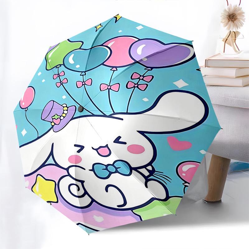 1pc Kawaii Rabbit Balloons Automatic Folding Umbrella - Cute Companion with Heart-Shaped Balloons, Perfect for Fans, Travelers, and Daily Use.D039
