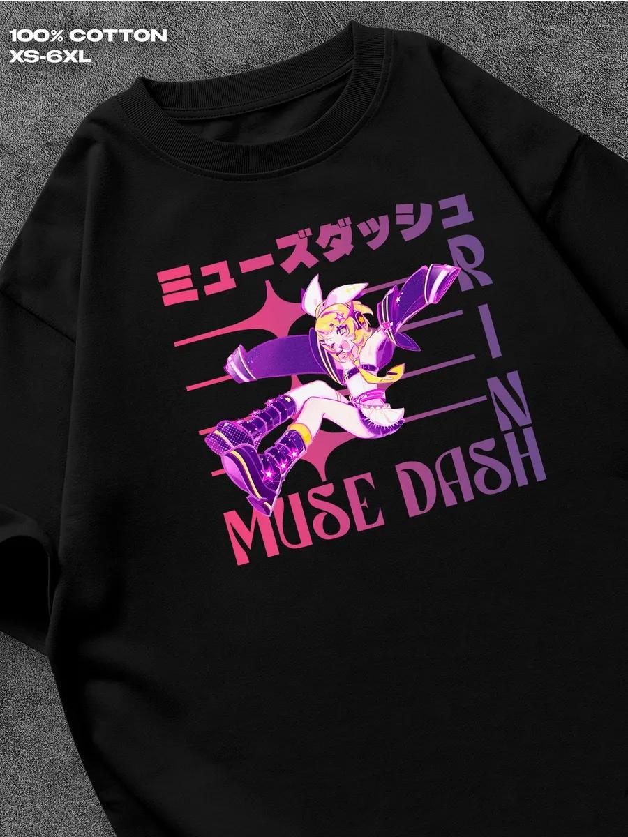 

Muse Dash Rin black T‑shirt Mens Tshirt Womens Tshirts with Letters Print Short Sleeves T-Shirt Casual Street Tee Shirt Top L