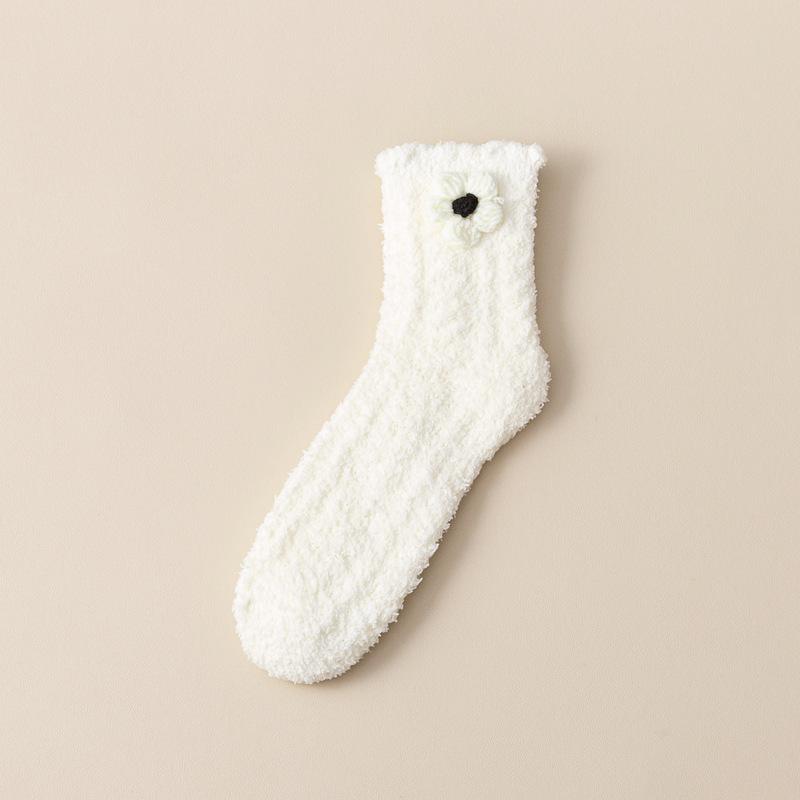 Black And White Coral Fleece Thermal Socks Children S Winter Fleece Thickened Sleeping Socks Medium Tube Floor Socks Confinement Socks Women S Socks One size