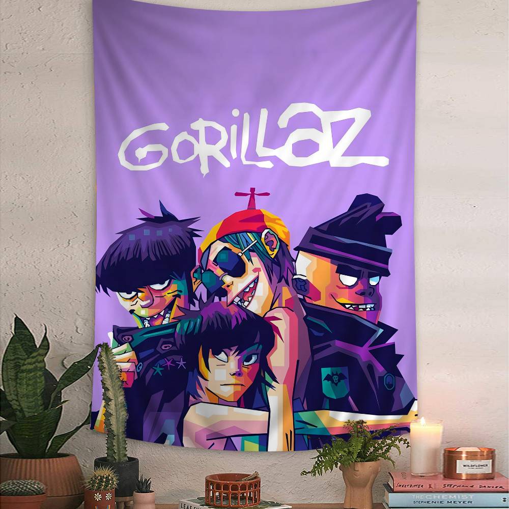 Retro Gorillaz Poster Musikdrucke Gedruckte Große Wandteppiche Hängend Tarot Hippie Wandteppiche Schlafsaal Günstig Hippie Wandbehang