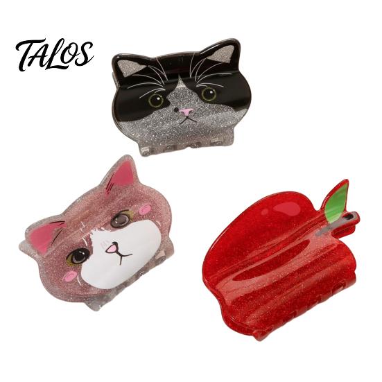 Cartoon Hair Clip Claw for Women, Anti-Slip Tooth with Strong Grip, 3D Cat Shape Red Fruit Design Back Head Claw, Pearlescent Glitter Lightweight