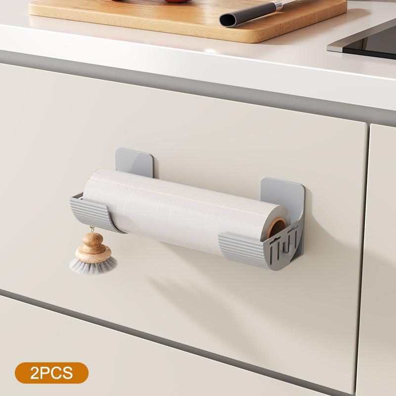 2Pcs No-Drill Kitchen Storage Rack Set - Multi-Functional,Fresh Film & Garbage Bag Organizer For Cabinets And Refrigerator Sides