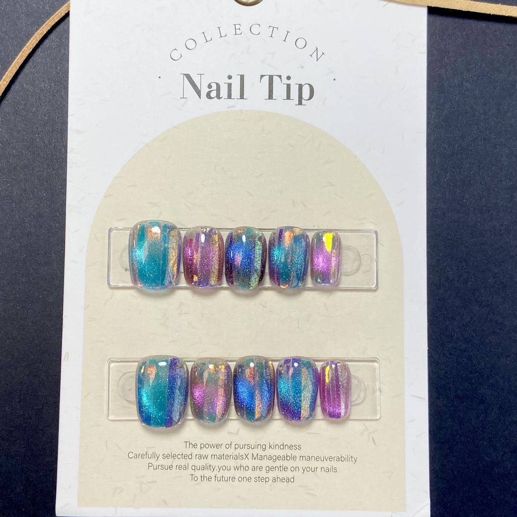 10Pcs Handmade Press On Nails Simple Metallic Full Cover Glitter Silver French Ballerina False Nails Wearable Manicure Nail Tips