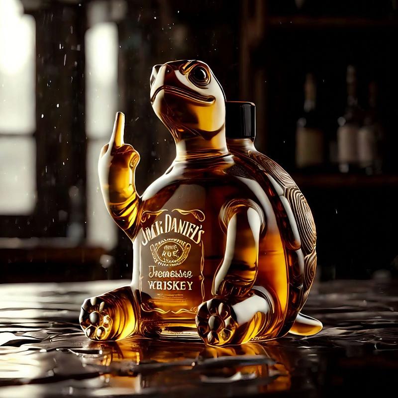 Kreative niedliche Tier Whiskeyflasche Schildkröte vertikale Mittelfinger-Geste Hochborosilikatglasflasche glatte Oberfläche Ornament