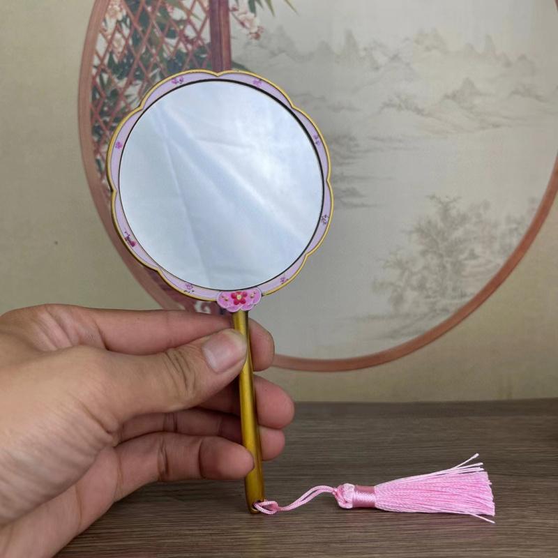 Forbidden City Peach Blossom Cultural And Creative All Brass Flower Pouch Small Portable Handle Makeup Mirror Impe