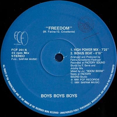 12inch Record BOYS BOYS BOYS - Freedom FCF20 FCF Records 1991 Italy Dance & Electronica Used