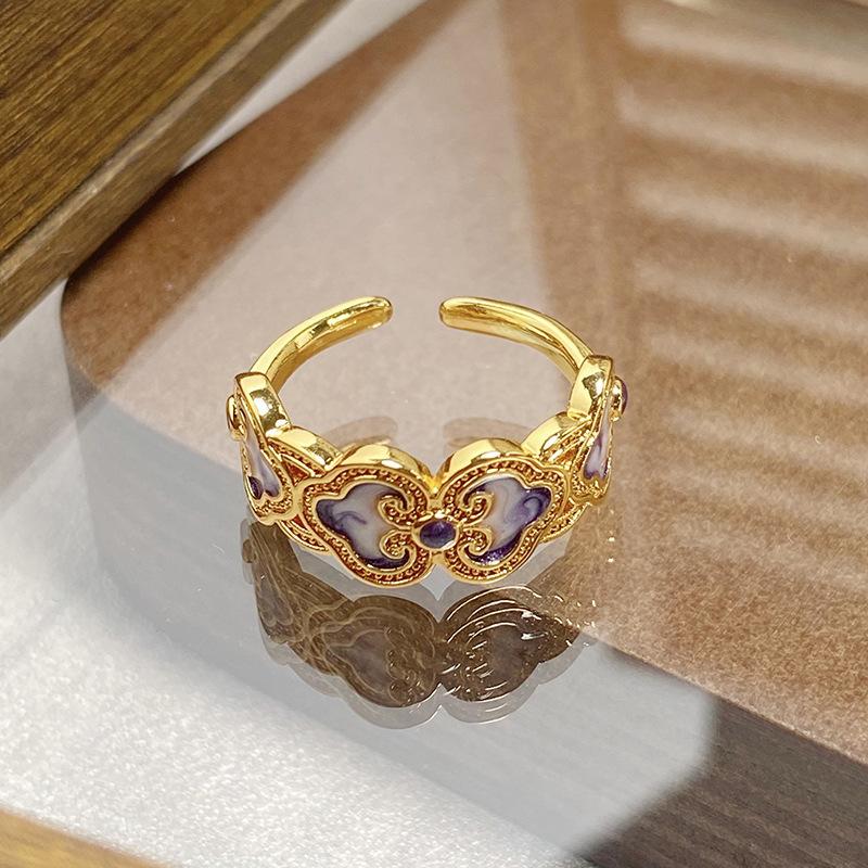 Medieval Vintage Retro Colored Enamel Open Ring Women'S Niche High-End Light Luxury Personality Ring