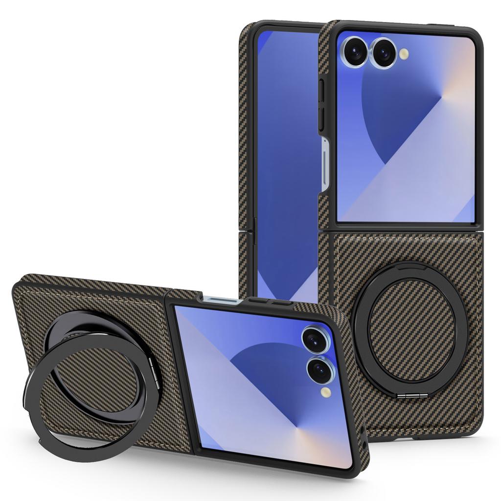 For Samsung Galaxy Z Flip7 5G Magnetic Case Carbon Fiber Texture PU + TPU Kickstand Phone Cover