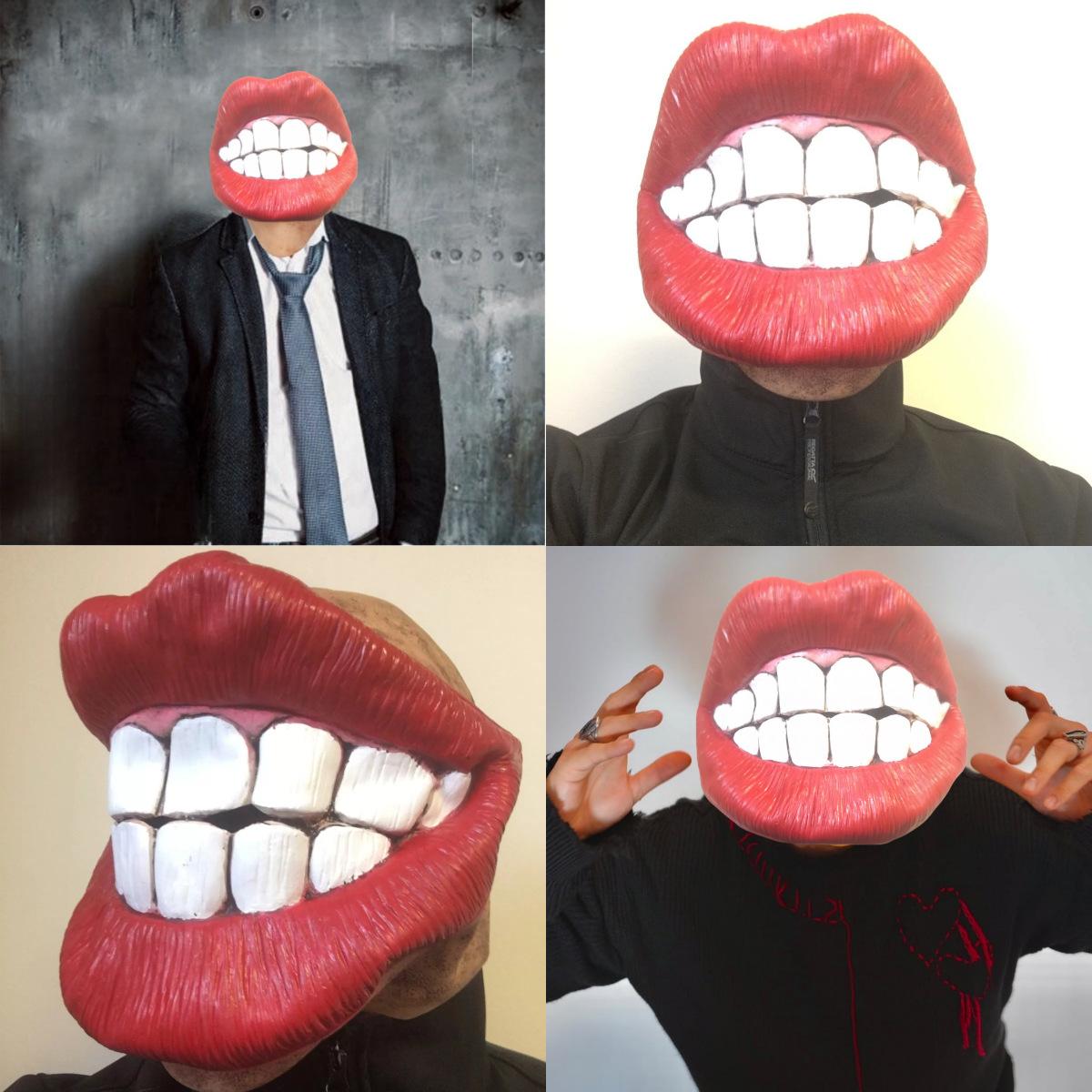 Alluring red lip latex mask One size fits all adults