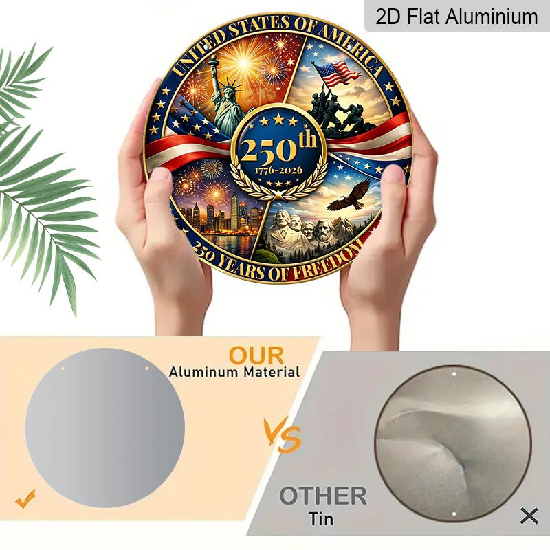 1776-2026 America 250th Anniversary Aluminum Door Hanger, Bald Eagle & Fireworks Sign, Patriotic Decor for Porch, Living Room & 4th of July Party