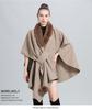 Autumn/Winter Knitted Scarf Shawl Cape with Fur Collar and Pom-Poms (Style 0962#)