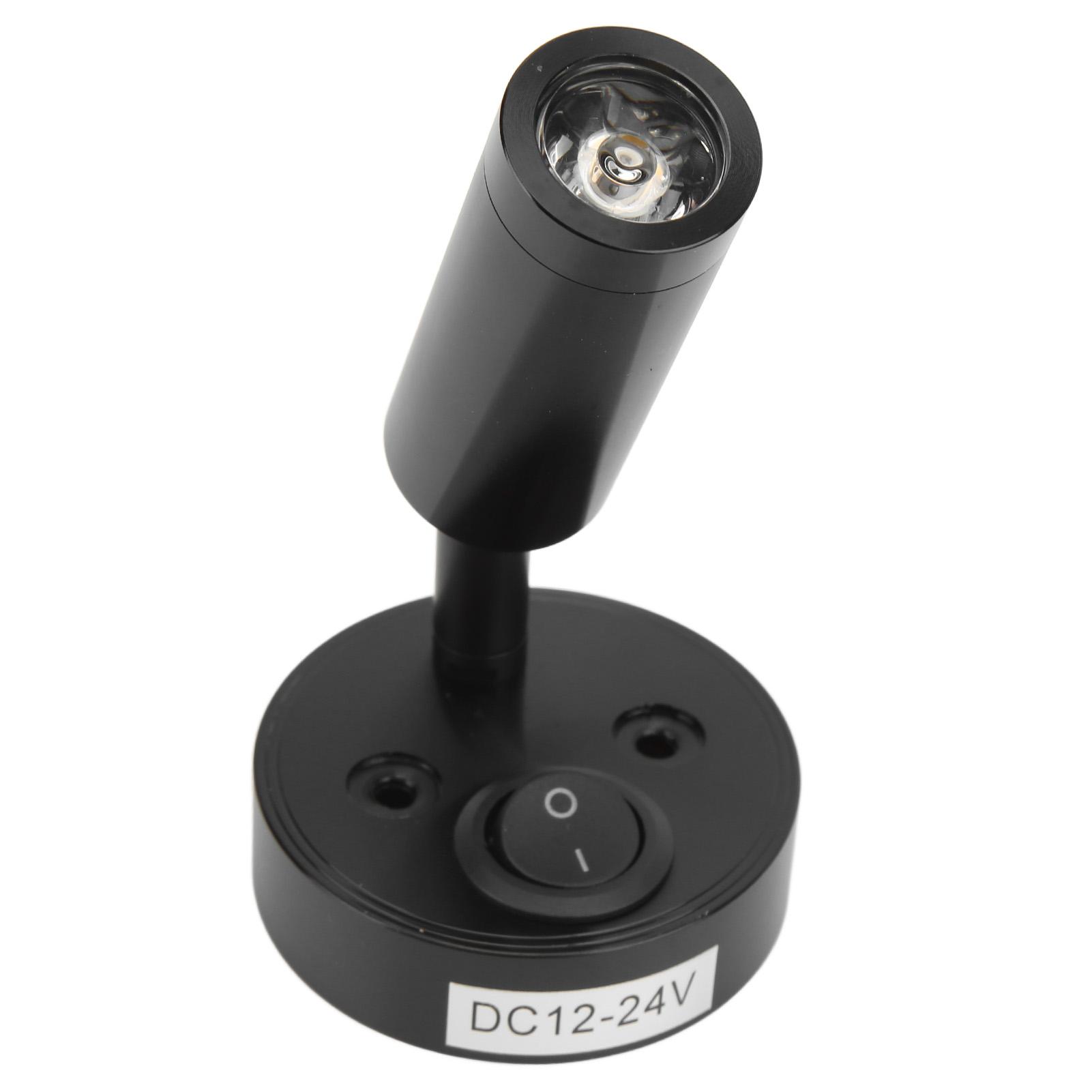 

12‑24V 3W LED Reading Light Bedroom Bedside Lamp Chrome Aluminum Alloy for Boat RV SUV Trailer Black Warm White