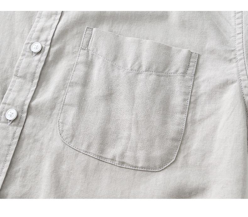 L990 Men's Minimalist Cotton Linen Square Neck Short Sleeve Shirt, Solid Color