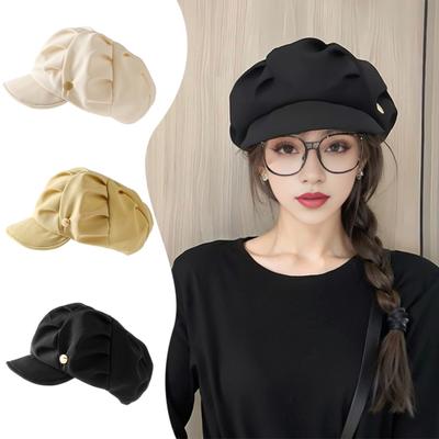 Women Newsboy Cap Adjustable Visor Berret Hat Four Seasons Breathable Peaked Hat Ladies Girls Vintage Casual Paperboy Painter Cabbie Hat