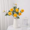 Artificial Marigold 3 Head UV Resistant Fake Silk Flower with Leaves Indoor Outdoor Garden Table Centerpiece Faux Bloom Decoration
