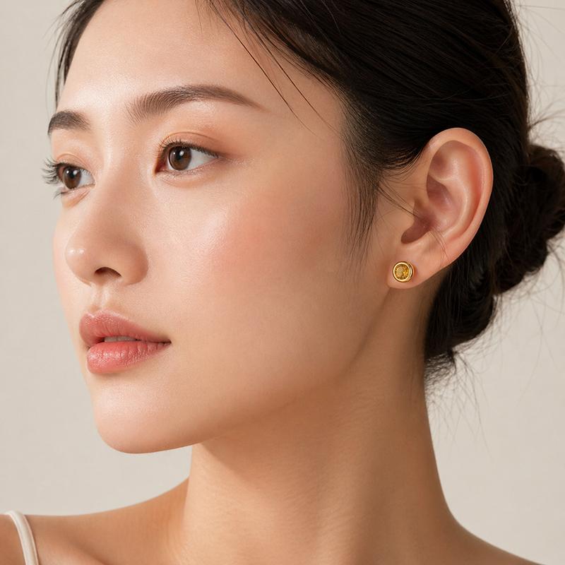 Classic Stainless Steel Ear Needle Zircon Round Stud Earrings For Women Birthstone Gold Color Small Huggie Daily Female Jewelry