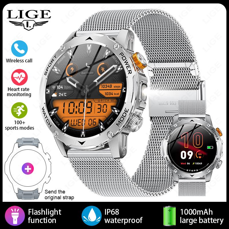 LIGE New 1000mAh Capacity Battery Smart Watch LED Flashlight Outdoor Mountain Climbing Cycling Sports Health Monitor Smartwatch