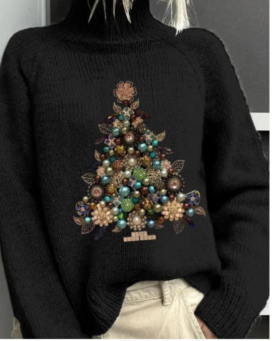 New Christmas abstract print casual cape jacket cardigan thick needle sweater