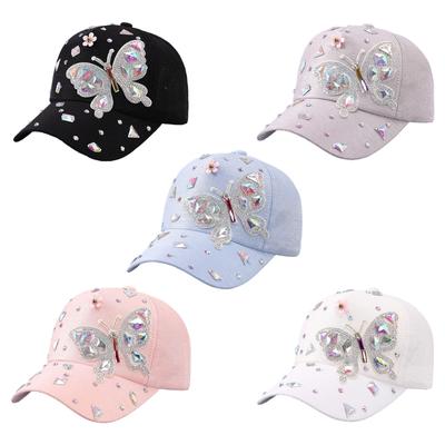 Glittering Rhinestones Butterfly Baseball Hat for Women Sun Protection Hat Breathable and Adjustable for Daily Wear