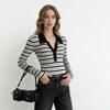 Womens Classic Striped Polo Collar Knit Sweater Soft Comfort Fit Long Sleeve Pullover Office Casual Wear
