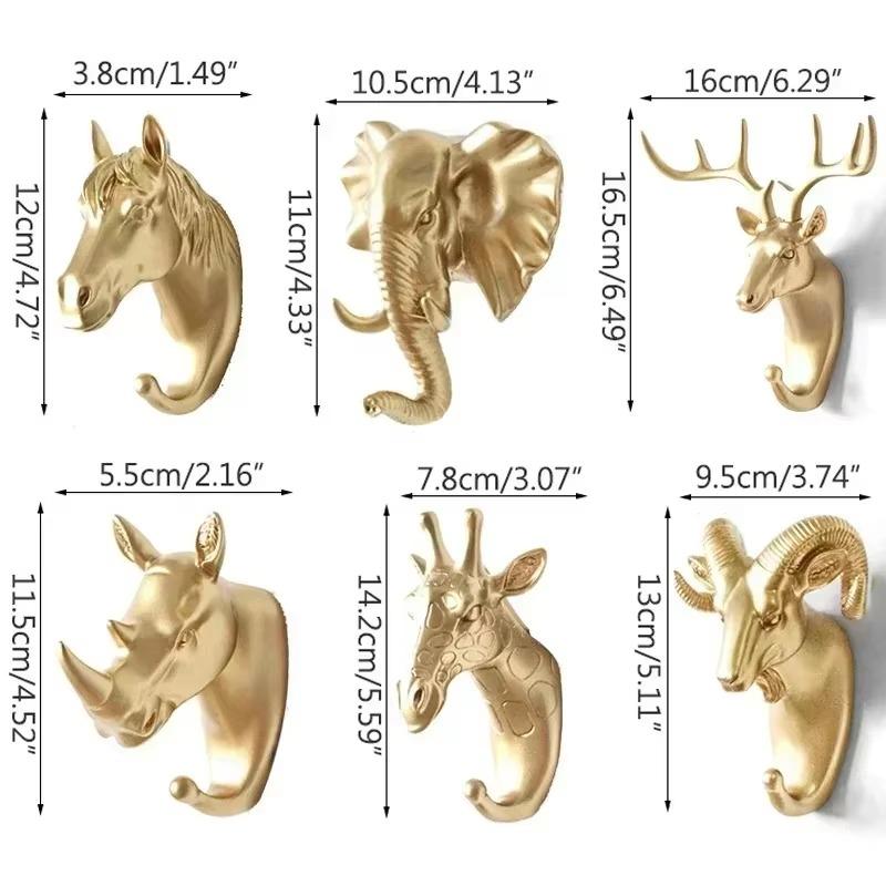 Multifunctional Decorative Hook Resin Animal Head Crafts Personalized Deer Elephant Wall Hanging Door Coat Hooks Tools HookHome