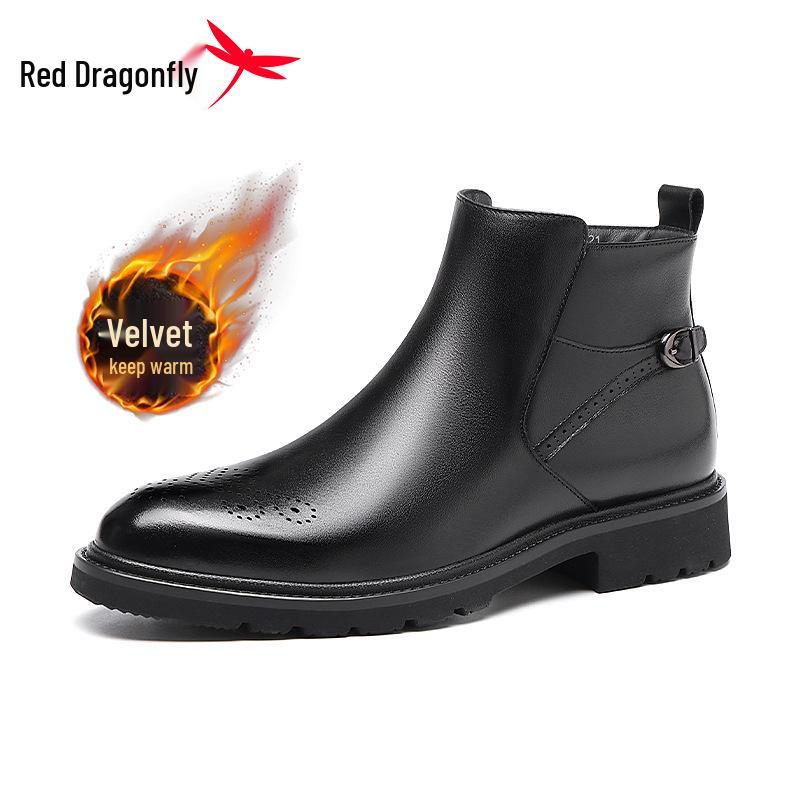 Red Dragonfly Men s Autumn/Winter Martin Chelsea Boots - Plus Velvet High-Top Leather Shoes 42 чёрный