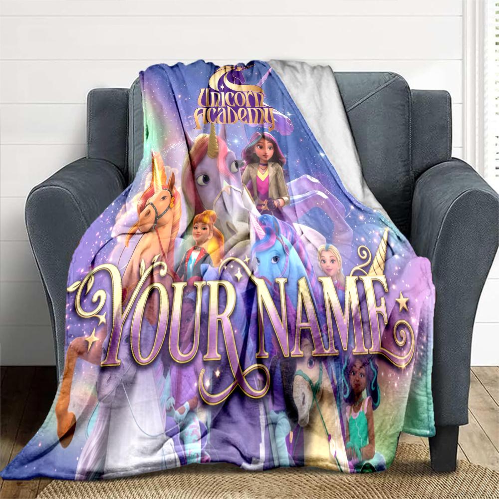 1PC Unicorn Academy Custom Name Patterned Flannel Blanket Suitable For All Seasons For Home Decor Warmth And Comfort Gifts Holiday Present