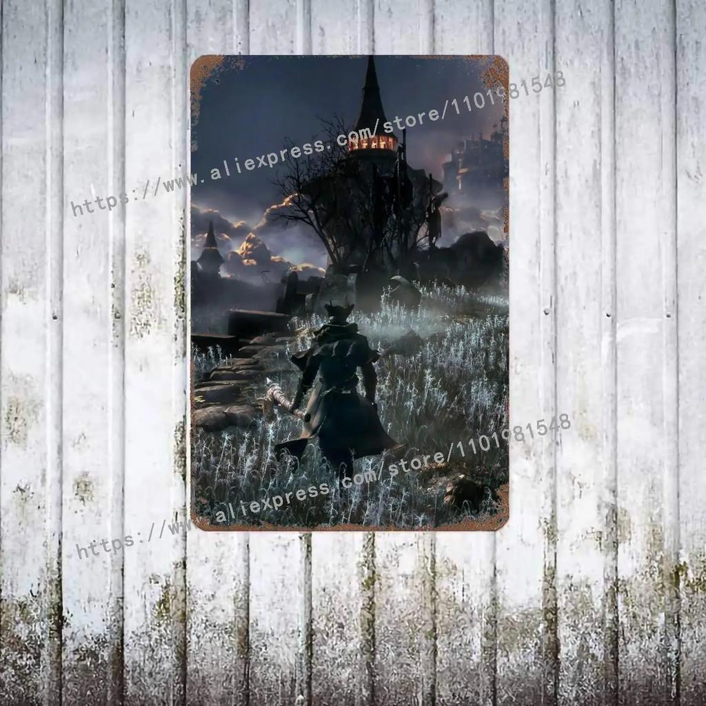 Bloodborne Video Game Metal Decor Poster Vintage Tin Sign Metal Sign Decorative Plaque for Pub Bar Man Cave Club Wall Decoration
