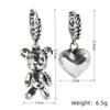 2pcs Antique Silver-plated Earrings For Both Men And Women Vintage Style Asymmetric Unique Bear Pendant Jewelry
