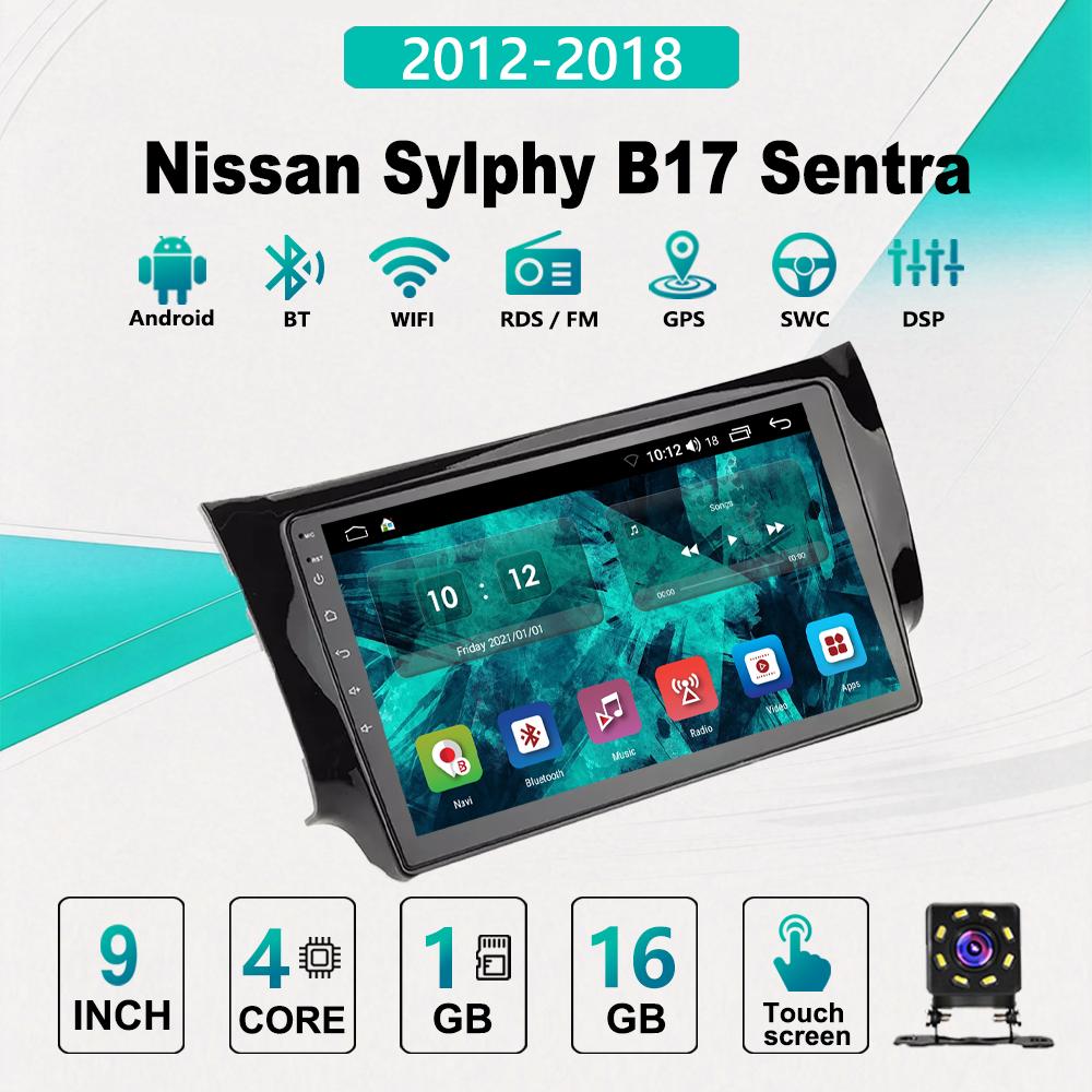2Din Android Car-Play Car Radio,Nissan Sylphy B17 Sentra 2012-2018,Multimedia Player Head Unit Stereo GPS Navigation BT WIFI,1+16GB