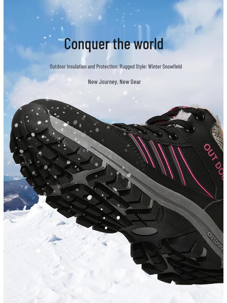 Warm Plush-Lined Winter Cotton Shoes: Casual Sporty Snow Boots for Outdoor Hiking, Ideal for Middle-Aged & Elderly, Available In Large Sizes