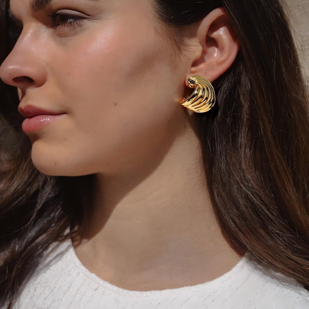 Boucles d'oreilles géométriques en acier inoxydable pour femmes avec texture d'aile