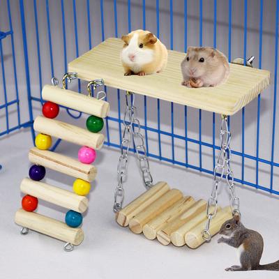 Rabbit Beads Hanging 3Pcs Pet Hamster Wooden Swing Ladder Plate Cage Chew Toy