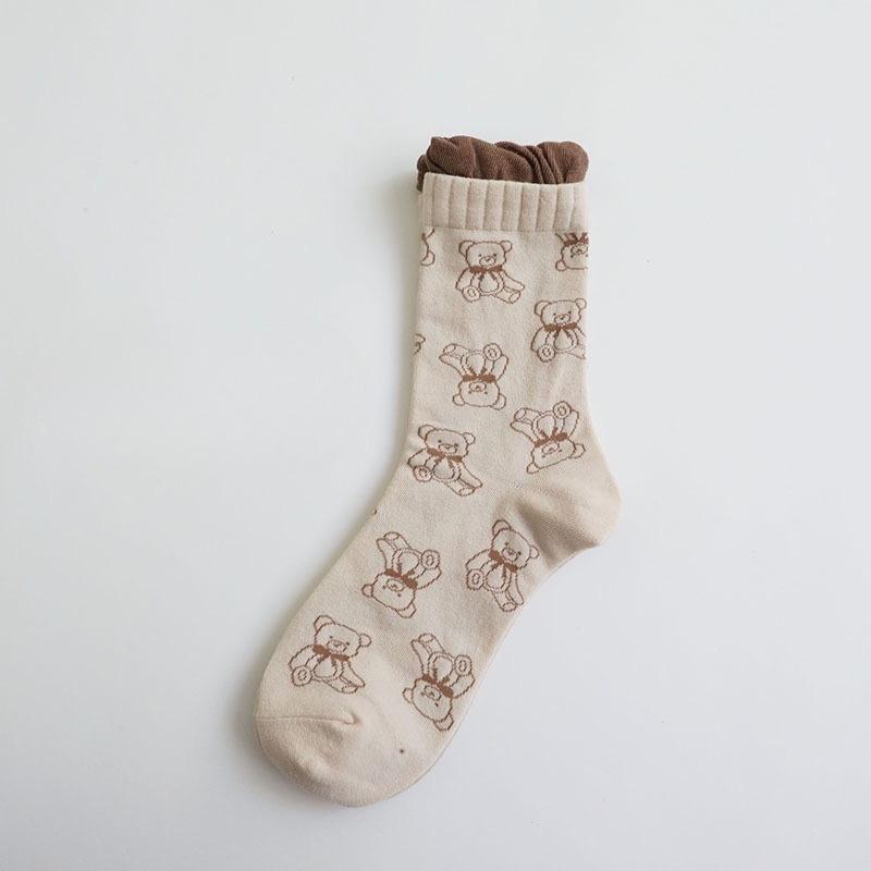 

Носки с Мишкой Женские Носки до середины икры Весенне-летние стили Милые и Модные Мультяшные Универсальные и Повседневные Носки 1 pair