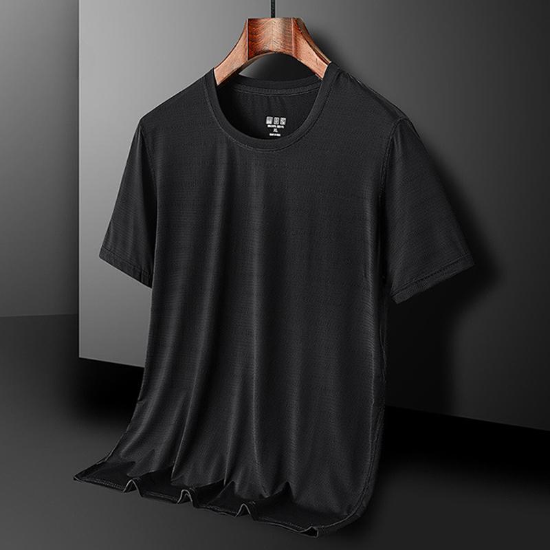 Ice Silk Snabbtorkande Rundhals Sport T-shirt Gym Tröjor Träningströja Tränare Löpar T-shirt Herr Sportkläder som andas Enfärgad